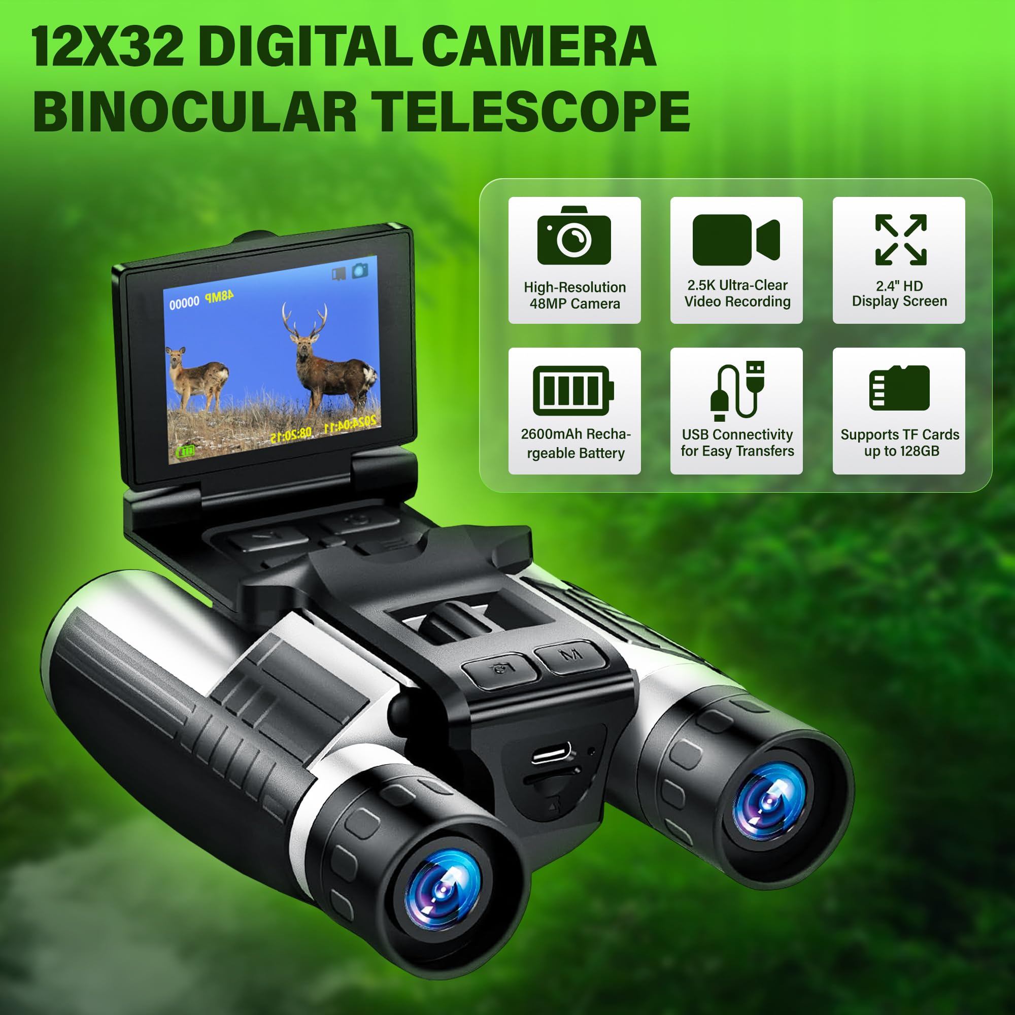 Binoculars with Camera Built in – 12x32 HD Zoom, 2